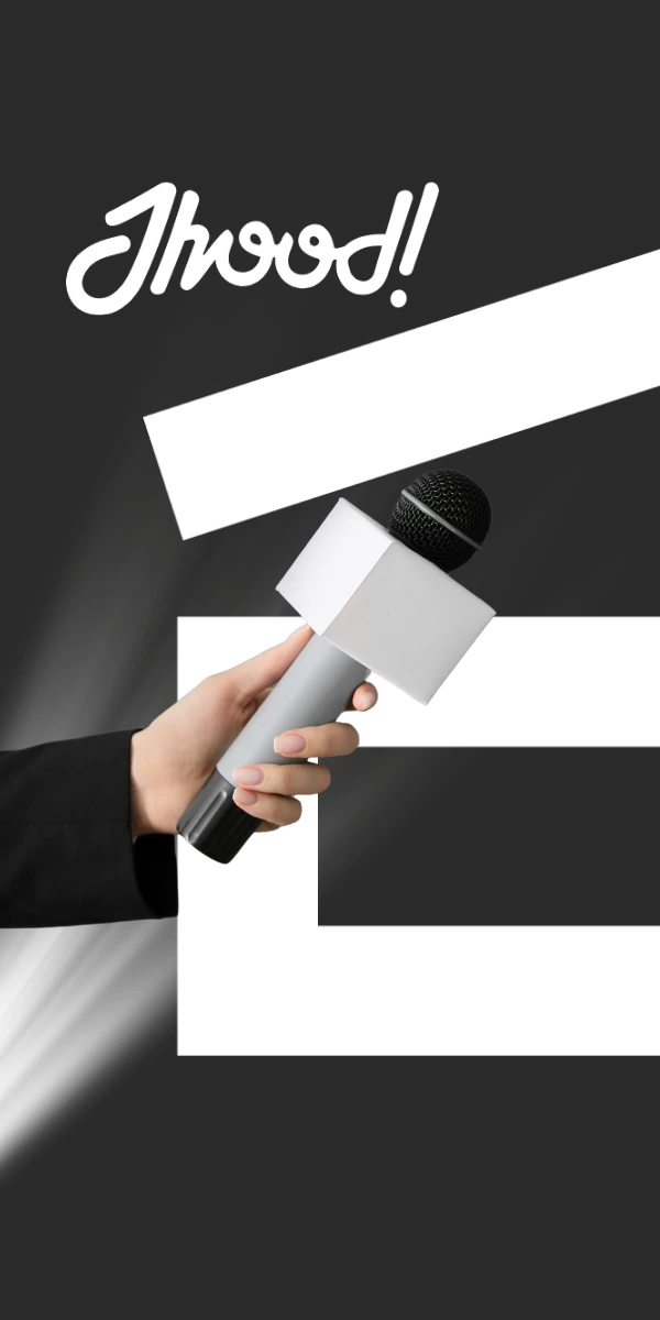 Logo de Jhood et main tenant un microphone