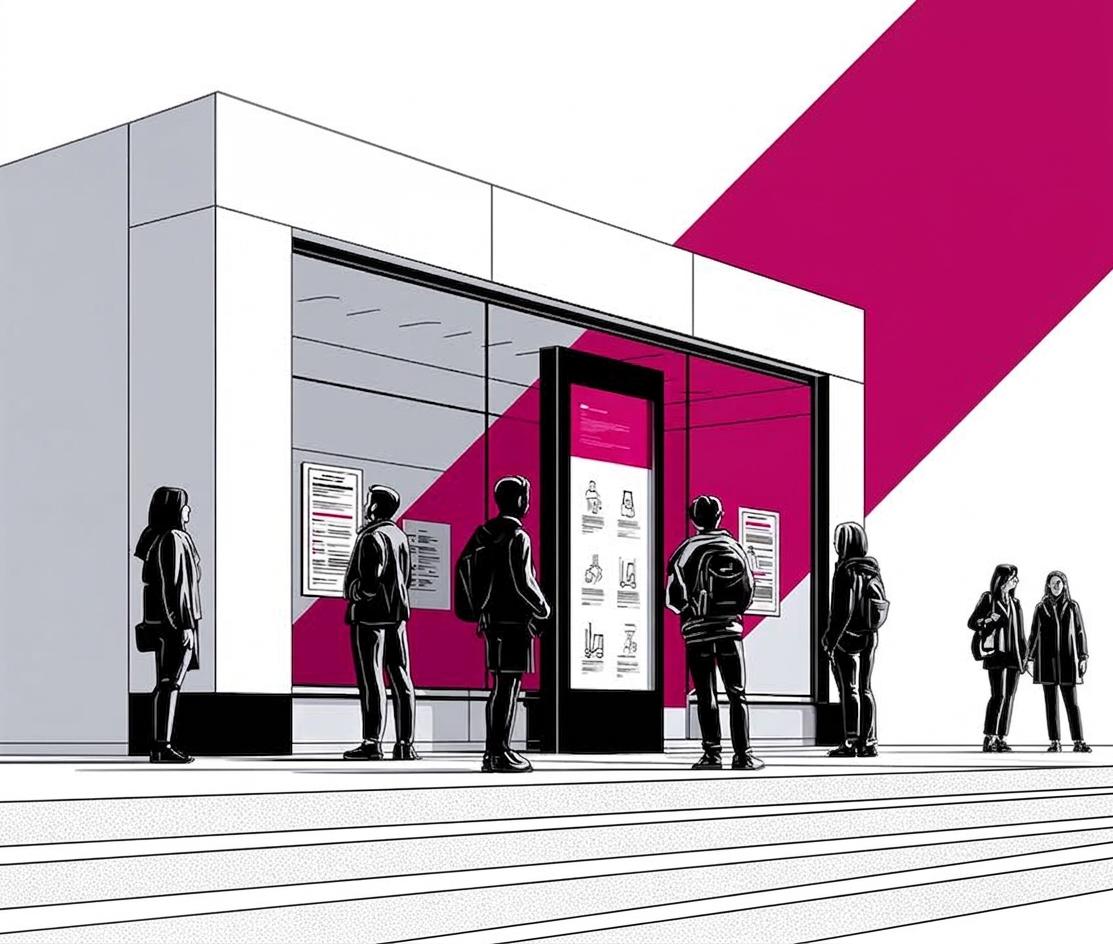 Écran d'affichage dynamique diffusant des offres d'emploi et informations candidates dans une agence d'intérim